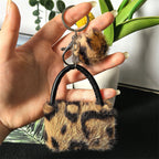 Leopard Print Plush Pom Pom Bag Keychain Soft Fluffy Animal Print 2pcs 6