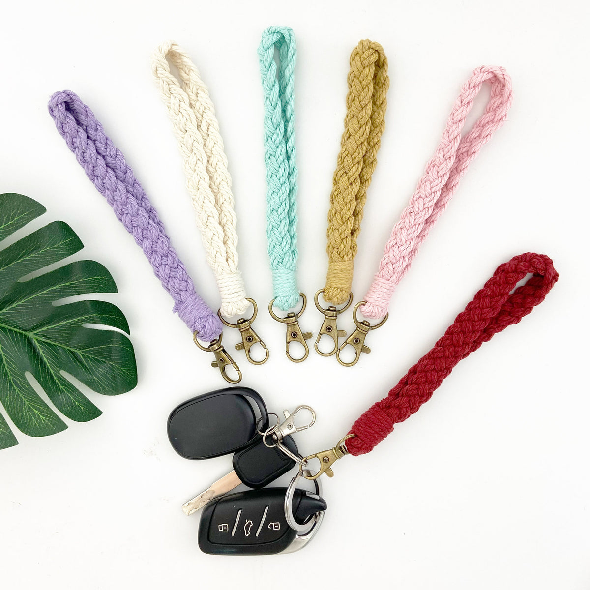 Macrame Crochet Phone Keychain Cotton Rope with Brass Clasp 4pcs 2