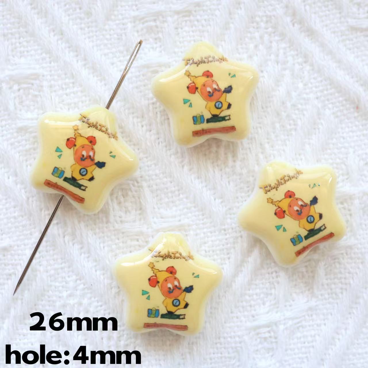 Printed Star Shaped Acrylic Beads 26mm Glossy Cartoon Design 20pcs 9