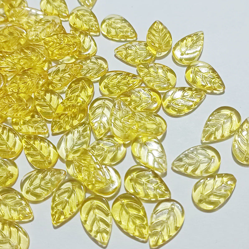 Czech Glass Beads Leaf 18mm Dark Blue Gradient Gold Shimmer 100pcs 7
