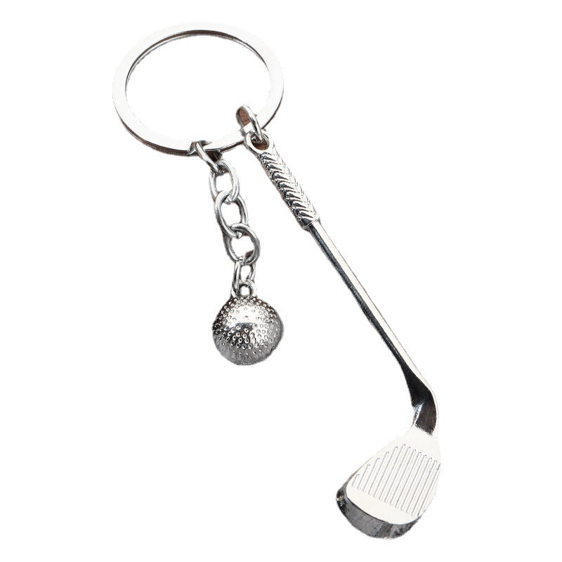 Metal Golf Club and Ball Keychain Zinc Alloy Silver