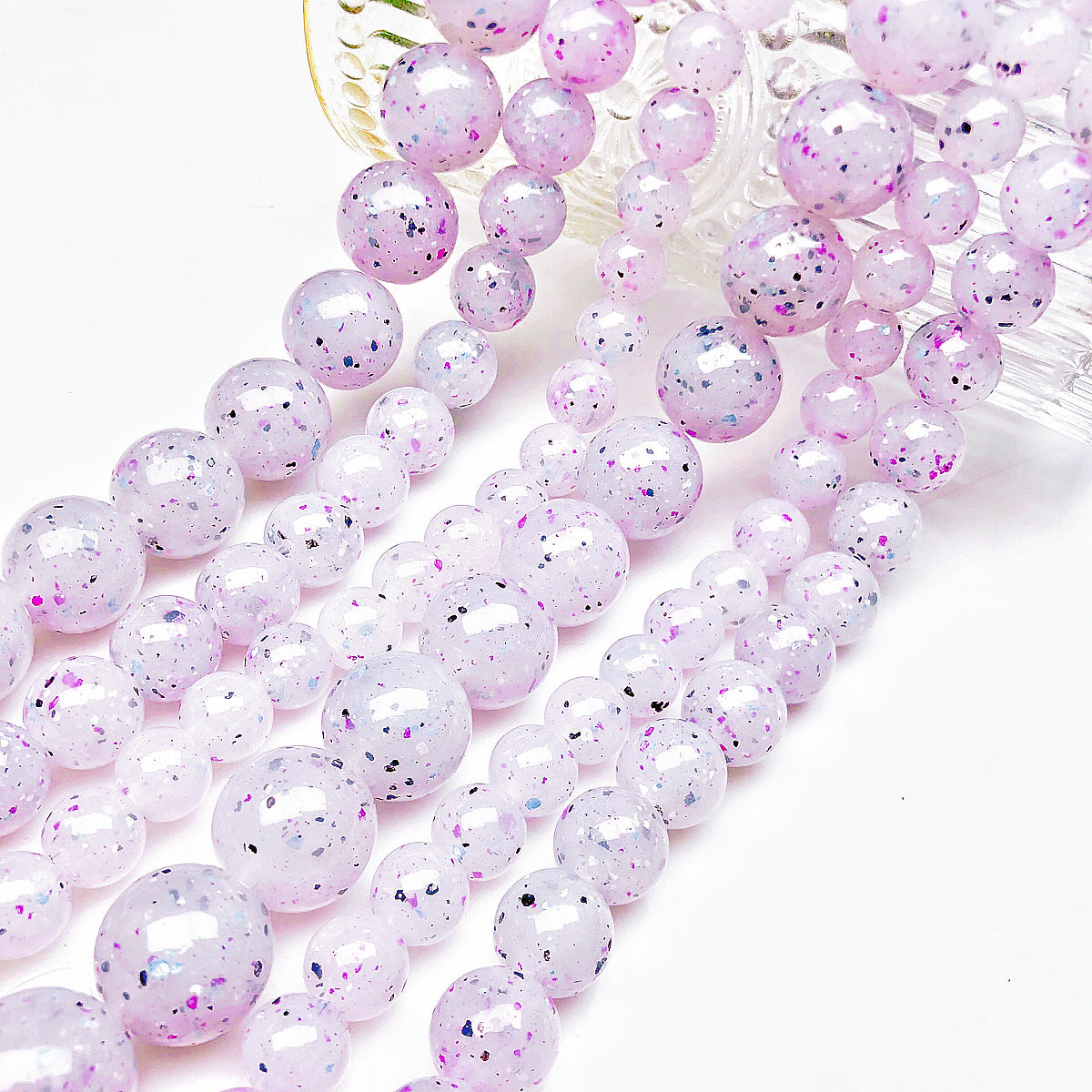 Glitter Round Acrylic Beads 10-14mm Lavender Purple Shimmer 100pcs 2