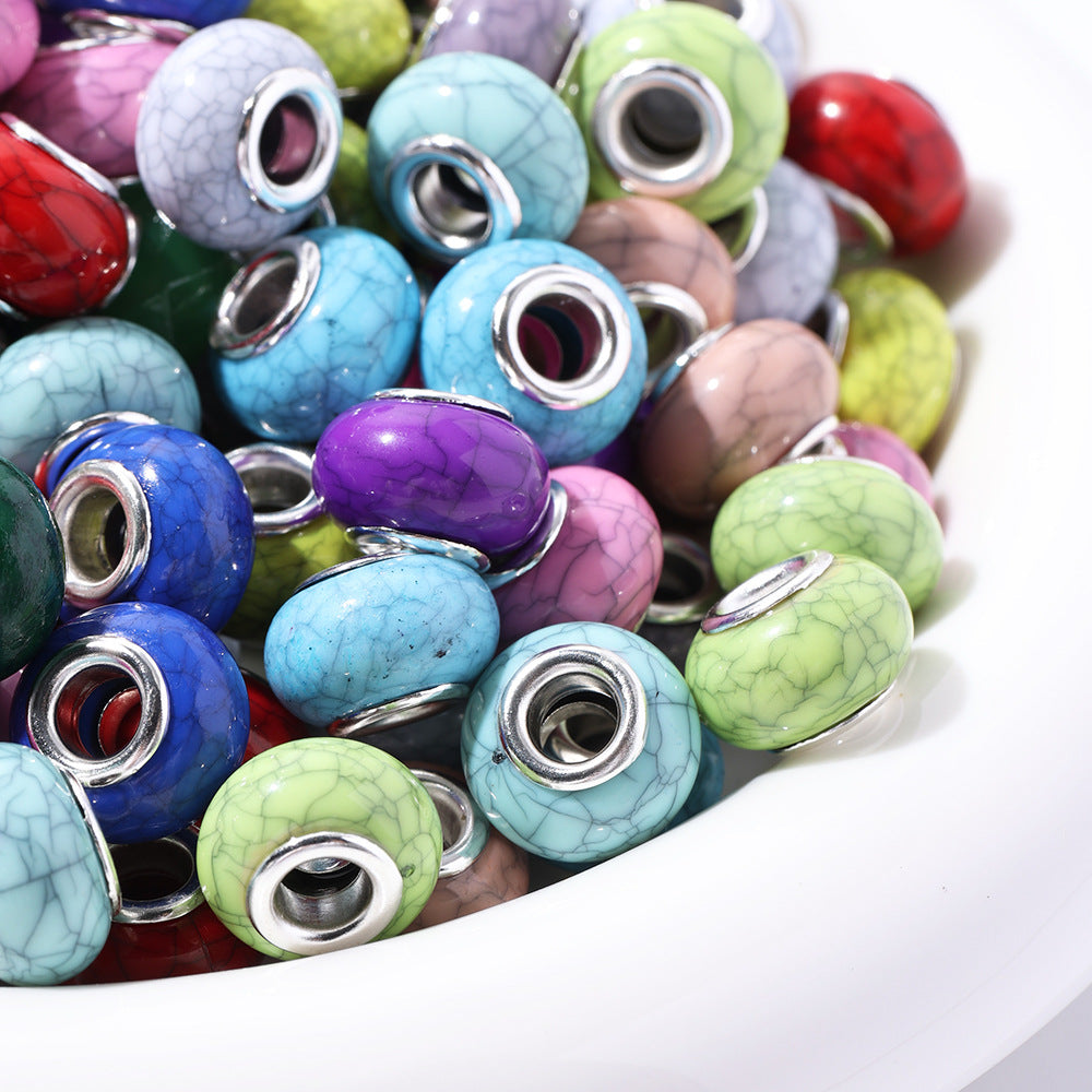 Resin Round Spacer Beads 14mm Imitation Turquoise Pattern 100pcs 3