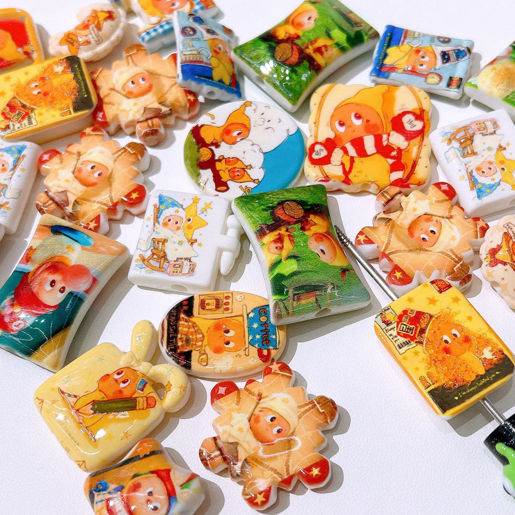 Mixed Shape Acrylic Beads Colorful Printed Flat 50pcs 4