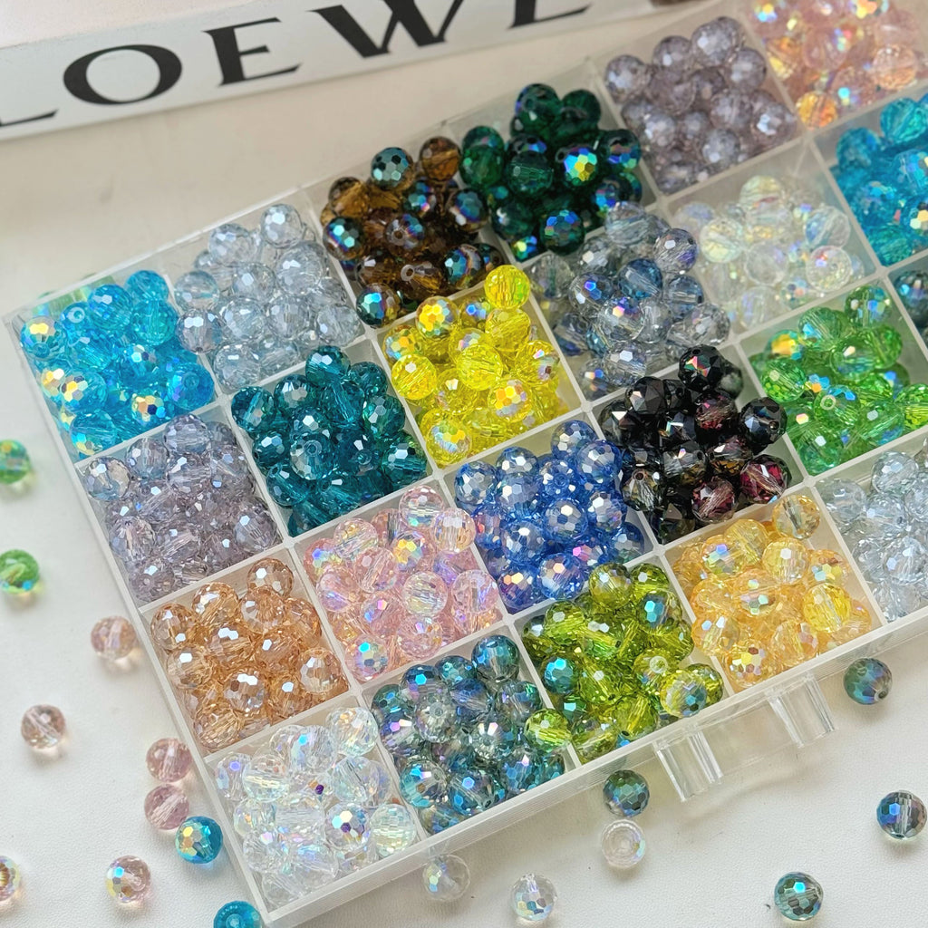 Vintage Faceted Round Glass Beads 8mm Iridescent 50pcs