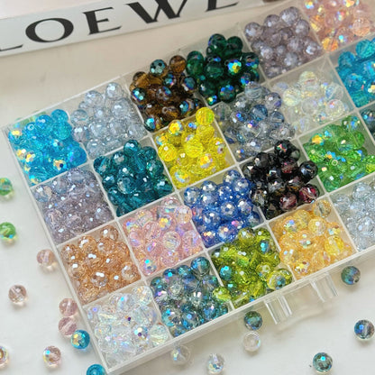 Vintage Faceted Round Glass Beads 8mm Iridescent 50pcs