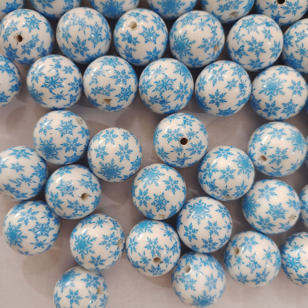 Christmas Bubblegum Beads 20mm Blue Snowflake Acrylic 5pcs 2