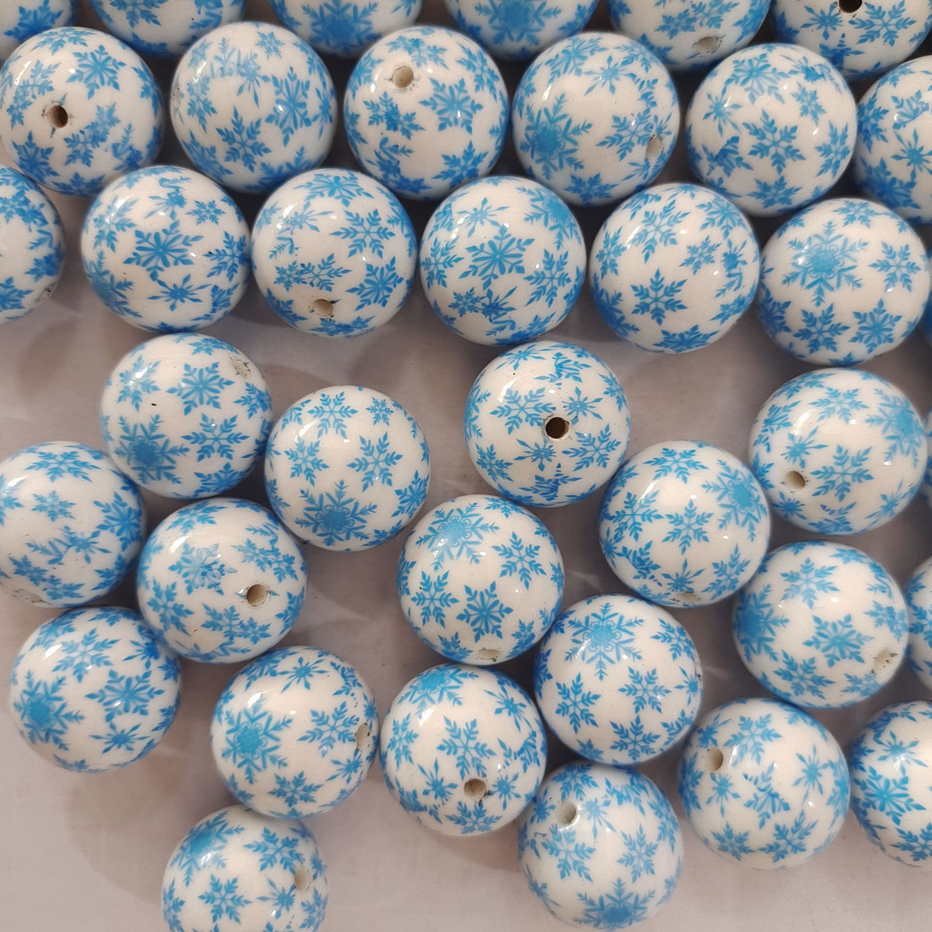 Christmas Bubblegum Beads 20mm Blue Snowflake Acrylic 5pcs 2