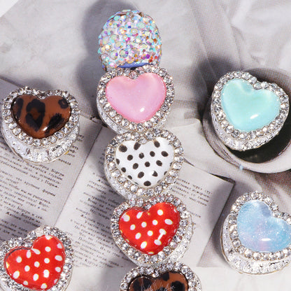 Double Sided Heart Rhinestone Beads 13mm Resin Alloy Sparkle 5pcs 12
