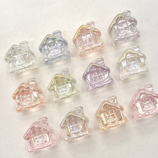 Transparent Snow House Acrylic Beads 20mm Assorted Colors 10pcs