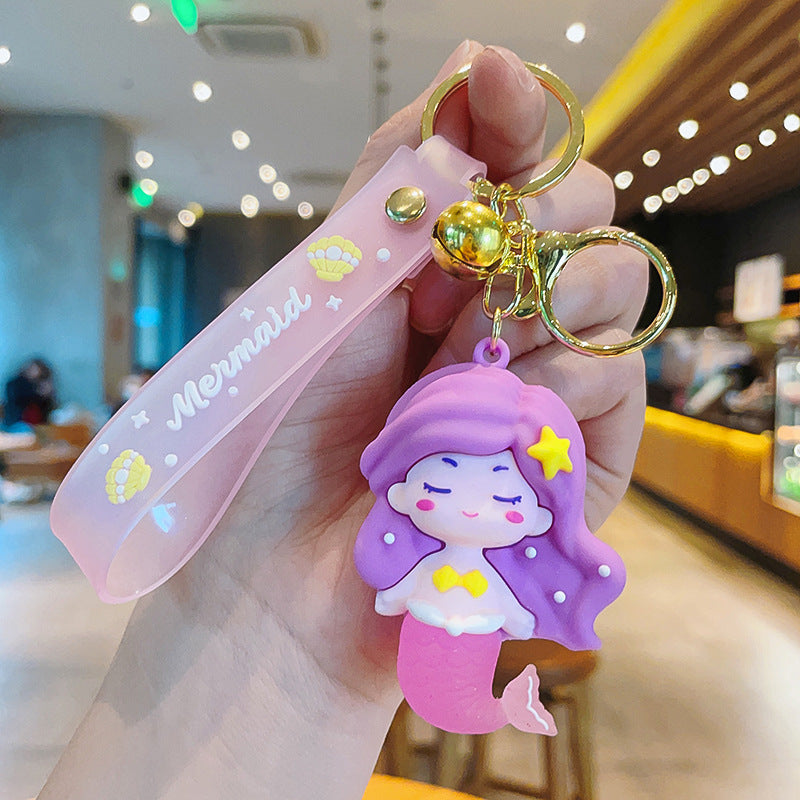 PVC Mermaid Cartoon Doll Keychain Pastel Colors Soft Hair Starfish 7