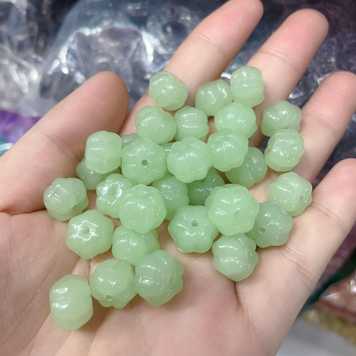 Flat Pumpkin Czech Glass Beads 6x8mm Glossy Autumn Colors 10pcs 2