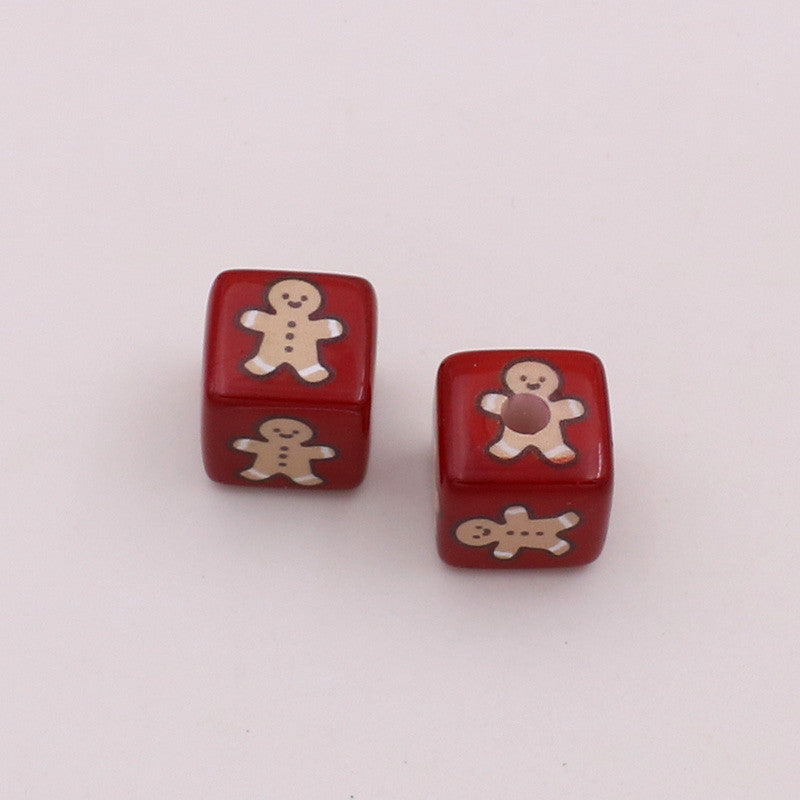 Christmas Square Acrylic Beads 14mm Red Printed 20pcs 6