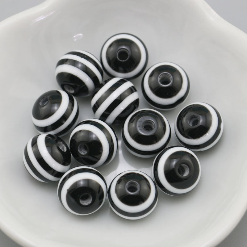 Rainbow Color Striped Resin Beads 12mm Round Glossy 60pcs 17