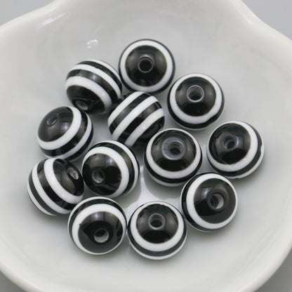 Rainbow Color Striped Resin Beads 12mm Round Glossy 60pcs 17