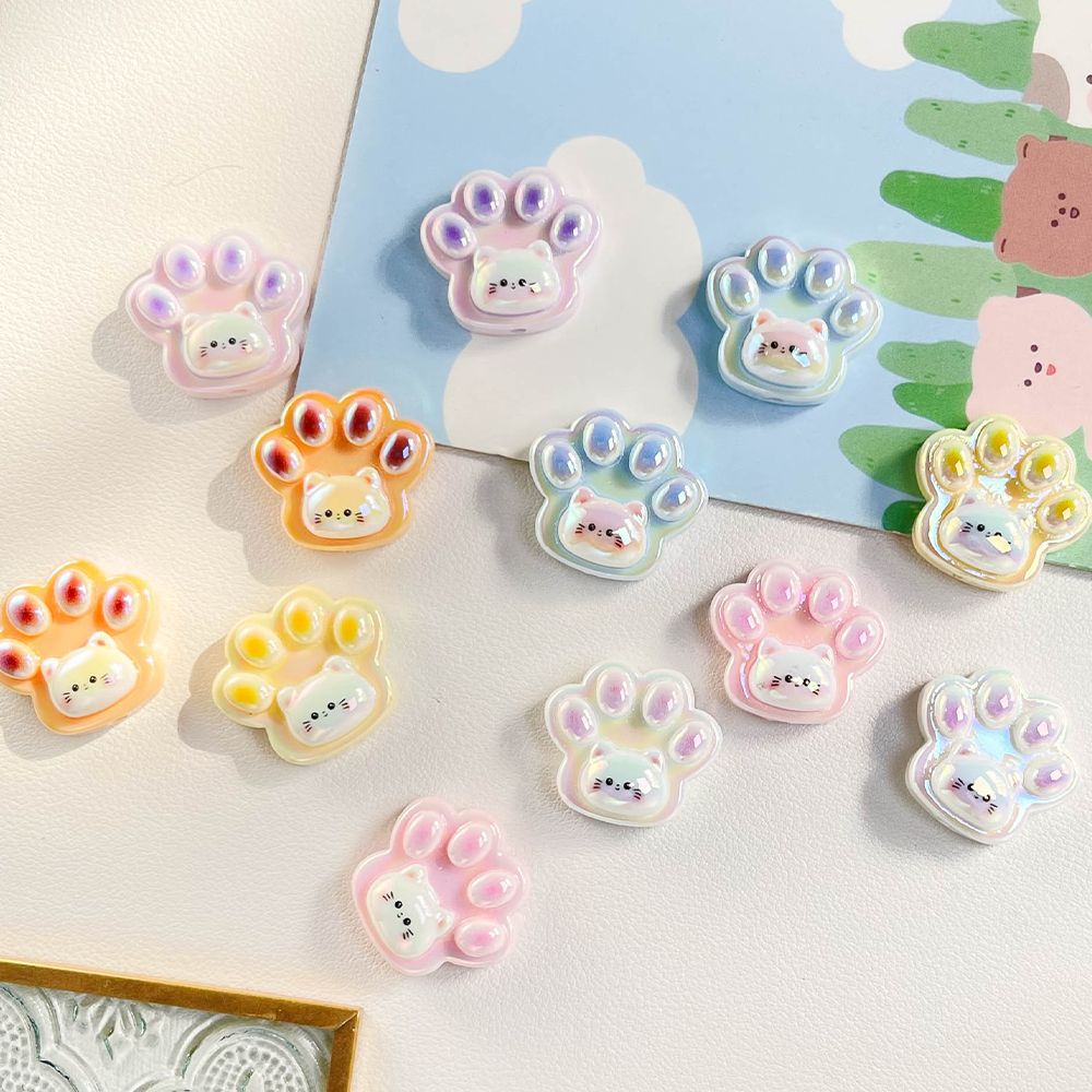 Adorable Cat Paw Resin Beads 25mm Pastel Pearly Finish 50pcs