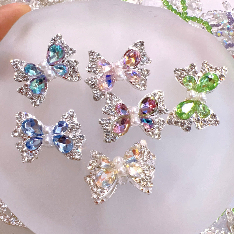 Faceted Bow Rhinestone Beads 25mm Full Pave Alloy 3pcs