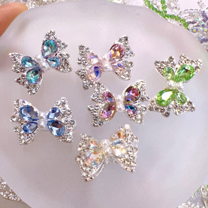 Faceted Bow Rhinestone Beads 25mm Full Pave Alloy 3pcs