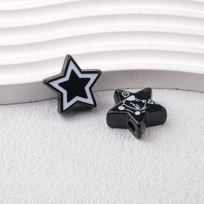 Star Acrylic Beads 22mm Cat Pattern Glossy Colorful 20pcs 6