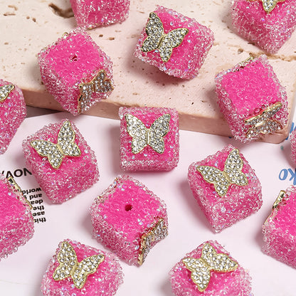 Butterfly Pentagram Cube Rhinestone Beads 22mm Vibrant Metal Embellished 5pcs 8