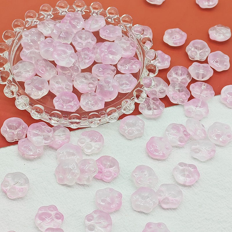 Czech Glass Beads Cat Paw 14mm Pastel Matte 25pcs 13