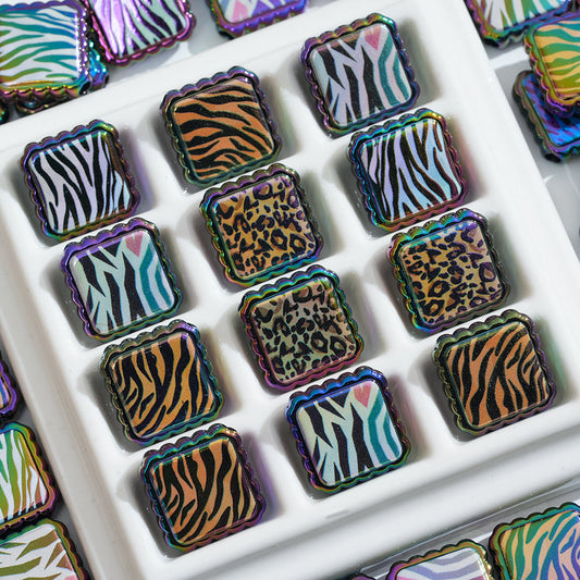 Plating Square Acrylic Beads 18mm Leopard Lace Pattern 10pcs 2