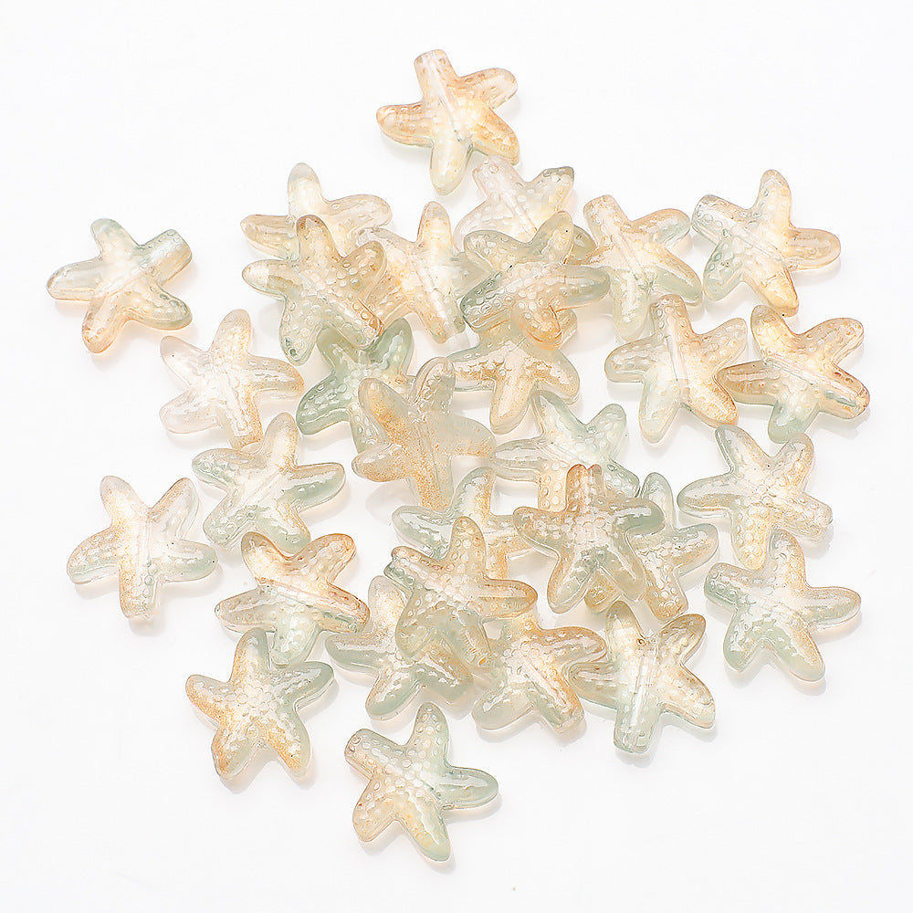 Electroplated Starfish Glass Beads 13-14mm Transparent 30pcs 22