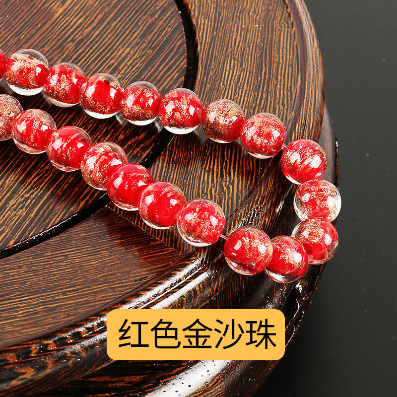 Lampwork Glass Beads Round 8-12mm Dyed Core Gold Foil 100pcs 11