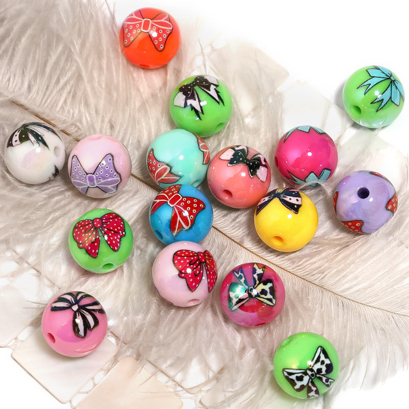 Transparent Bow Printed Acrylic Beads 16mm Glossy Floating 50pcs 4
