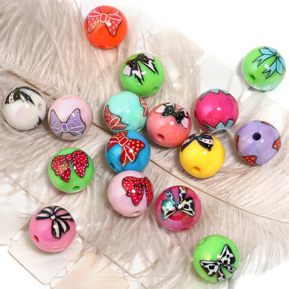 Transparent Bow Printed Acrylic Beads 16mm Glossy Floating 50pcs 4