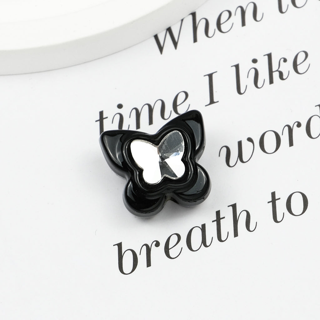 Painted Butterfly and Bear Acrylic Beads Imitation Zirconia Embedded 6pcs 3