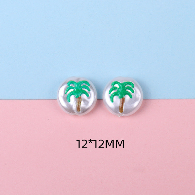 Hand Painted Cartoon Pattern Pearlized Acrylic Beads ABS Plastic 10pcs 22
