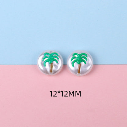 Hand Painted Cartoon Pattern Pearlized Acrylic Beads ABS Plastic 10pcs 22