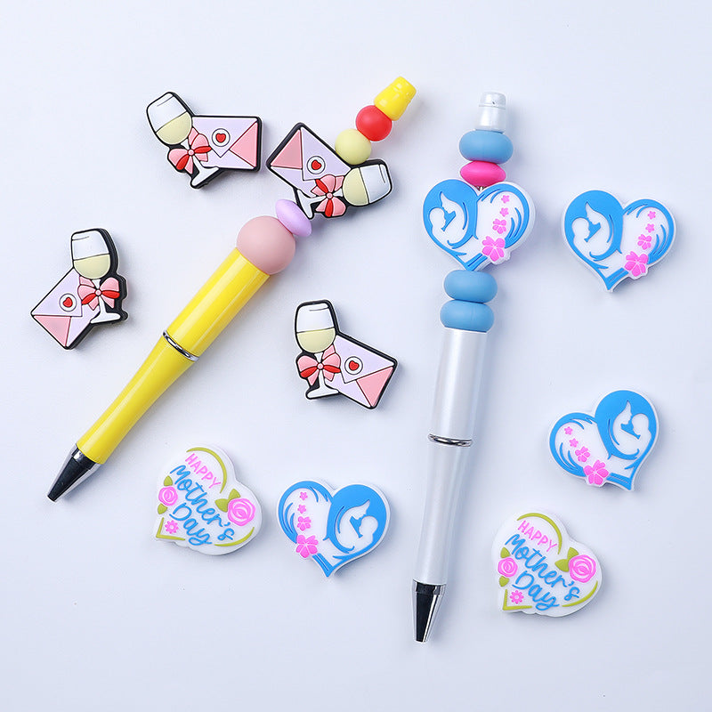 Silicone Focal Beads Mother's Day Heart Holding Child Envelope with Wine Glass 20pcs 4