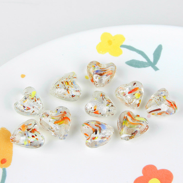 Vintage Japanese Hand Painted Heart Glass Beads 14-15mm 1pc 6