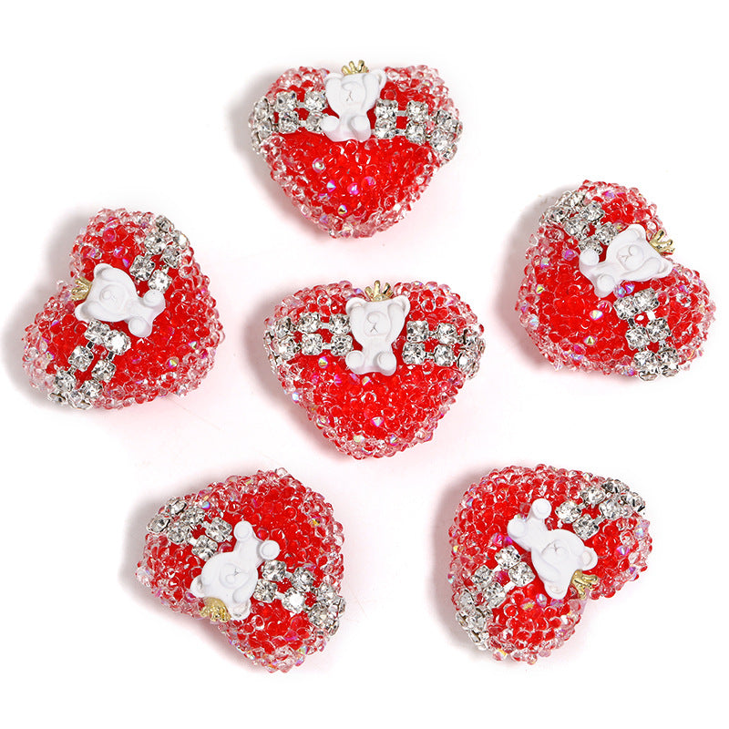 Crown Bear Heart Rhinestone Beads 17x21mm Colorful 5pcs 8