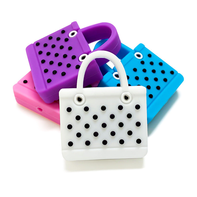 Silicone Focal Beads Simulated Beach Bag Textured with Round Handles 20pcs 3
