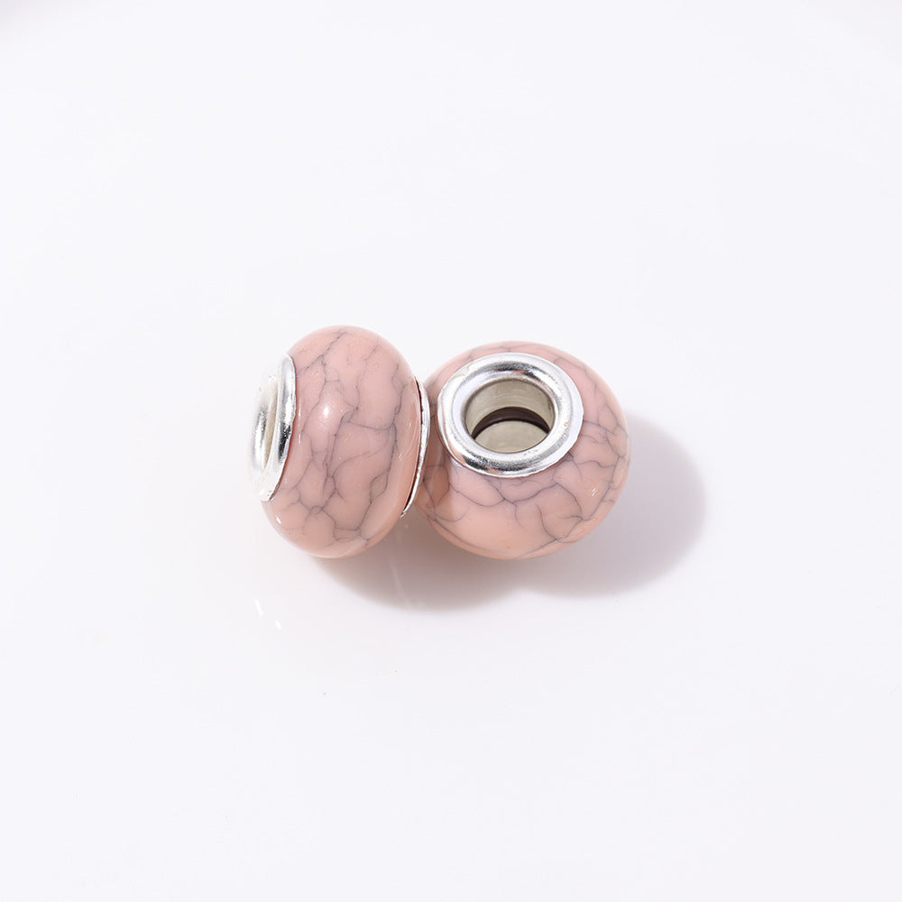 Resin Round Spacer Beads 14mm Imitation Turquoise Pattern 100pcs 12