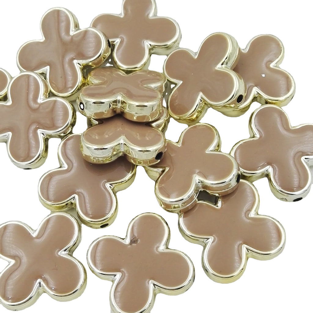 Clover Enamel CCB Plastic Acrylic Beads 30mm Glossy Gold Outline 50pcs