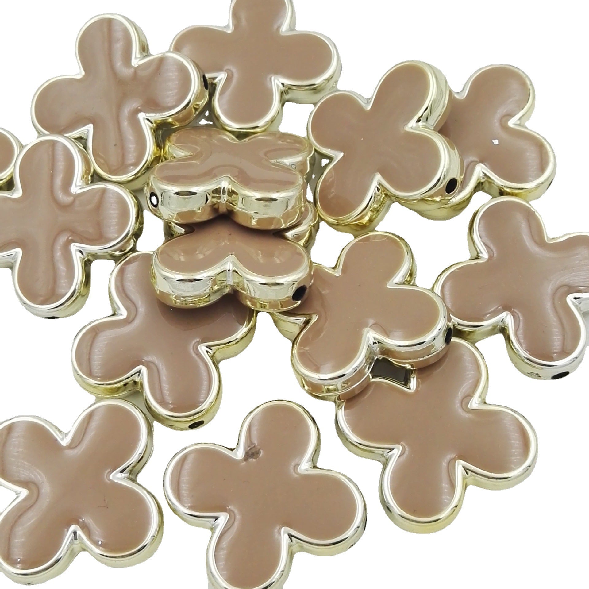 Clover Enamel CCB Plastic Acrylic Beads 30mm Glossy Gold Outline 50pcs