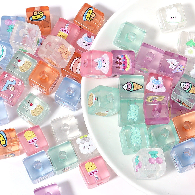Cream Color Square Acrylic Beads 14mm Transparent 10pcs