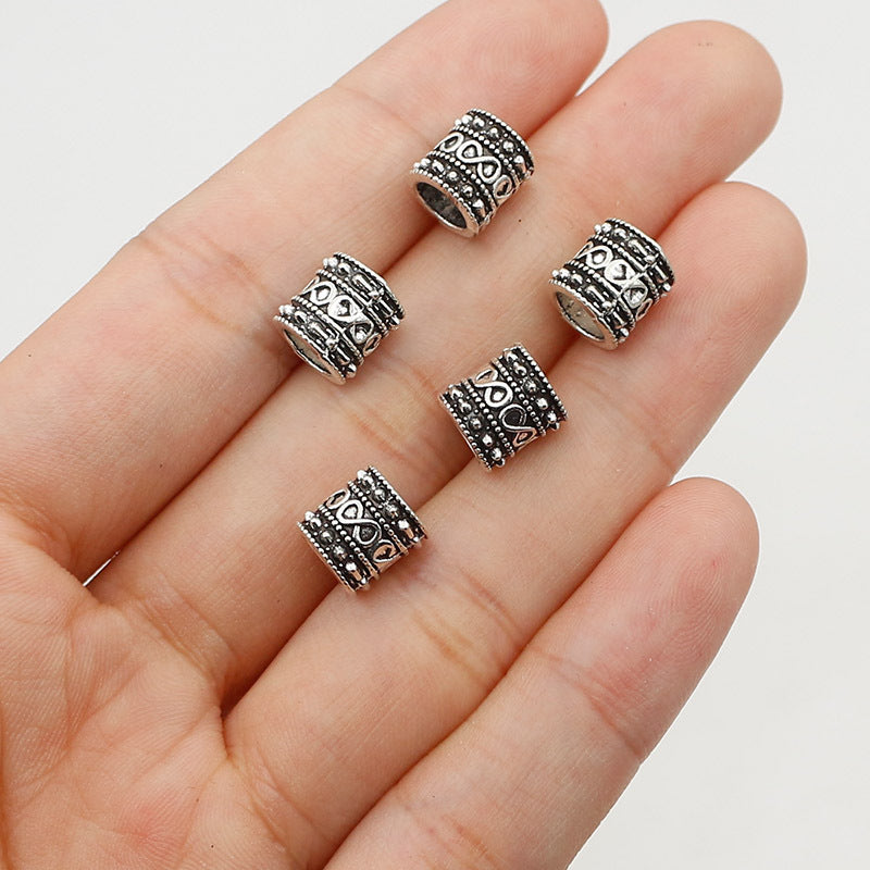 Tube Metal Beads 8mm Vintage Number 8 Patterned Antique Silver Tone 1pc 4