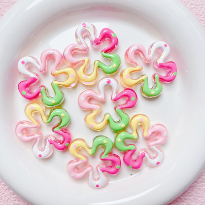 Hand Painted Flower Acrylic Beads 34mm Pastel Wave Dot 5pcs 6