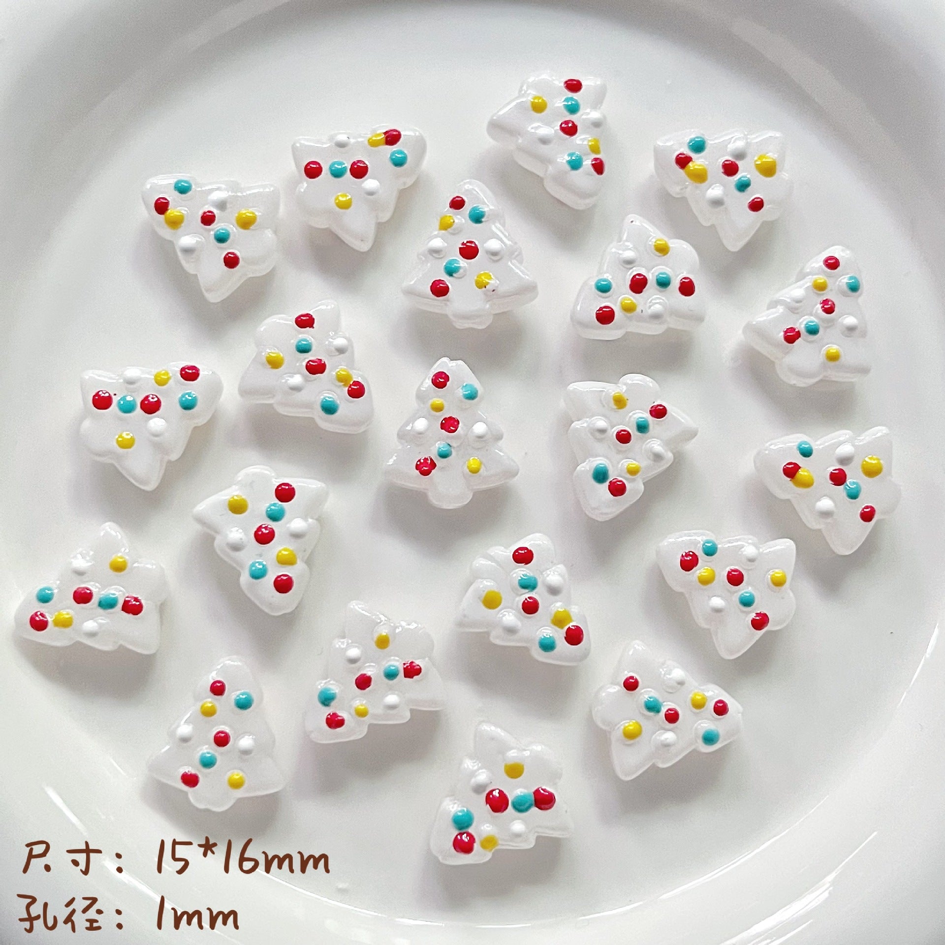 Hand Painted Christmas Tree Enamel Glass Beads 16mm 1pc 10