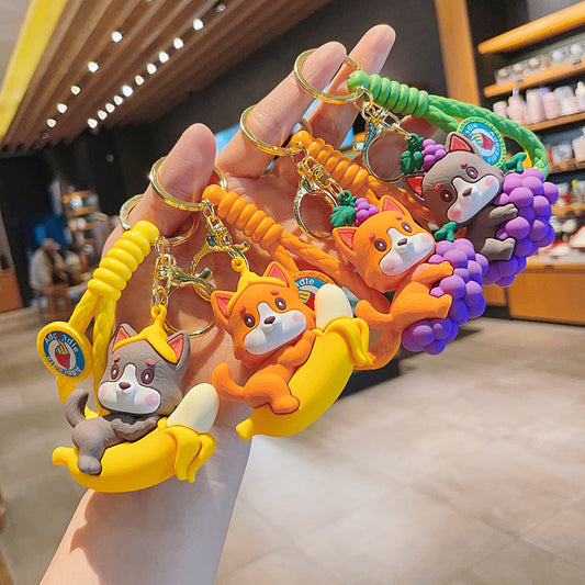 PVC Dog Keychain Cartoon Cute Dog Holding Grapes with Strap 2