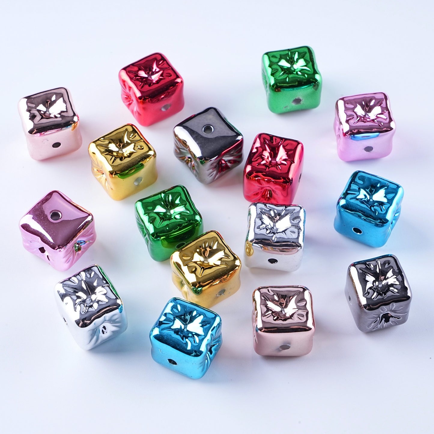 Metallic Balloon Concave Square Acrylic Beads 14mm Glossy 50pcs 14