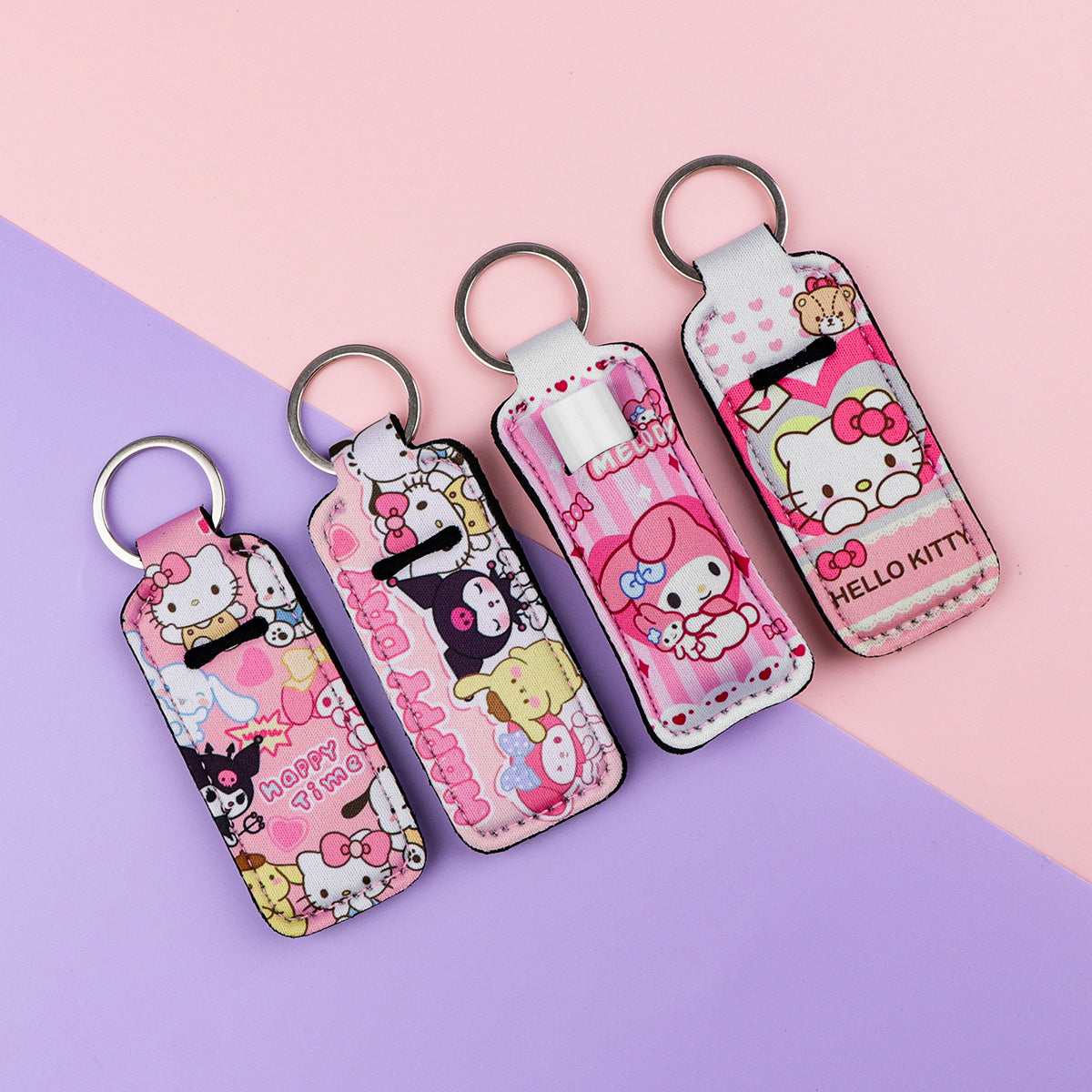 Neoprene Chapstick Holder Keychain Sanri Pattern Kawaii Animal 3pcs 2