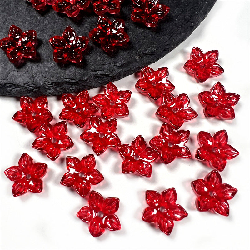 Czech Glass Beads Flower Five Petal 12mm Red Gold Spring 50pcs 6