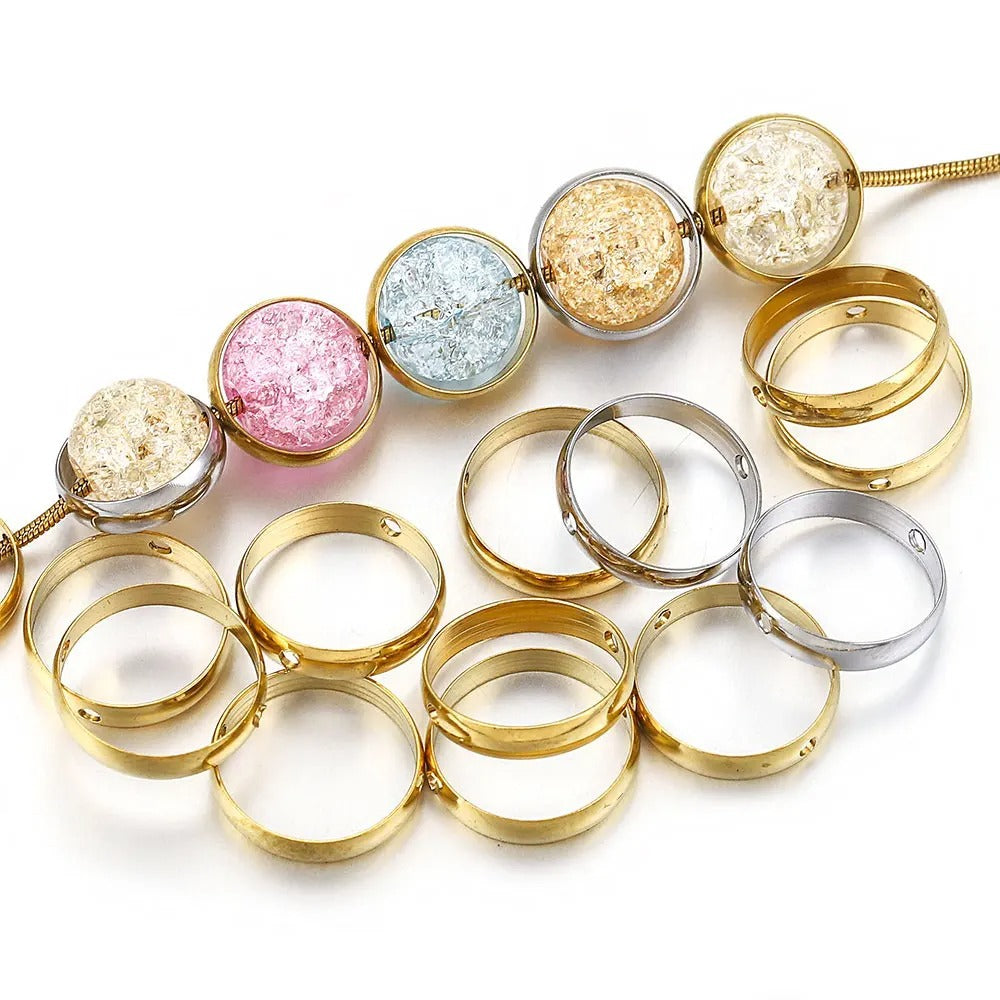 Stainless Steel Round Metal Beads Frame 10/12mm Polished Color Retaining 10pcs 2