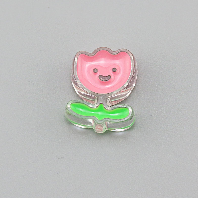 Transparent Bear Flower Acrylic Beads Playful Pastel Enamel 20pcs 14